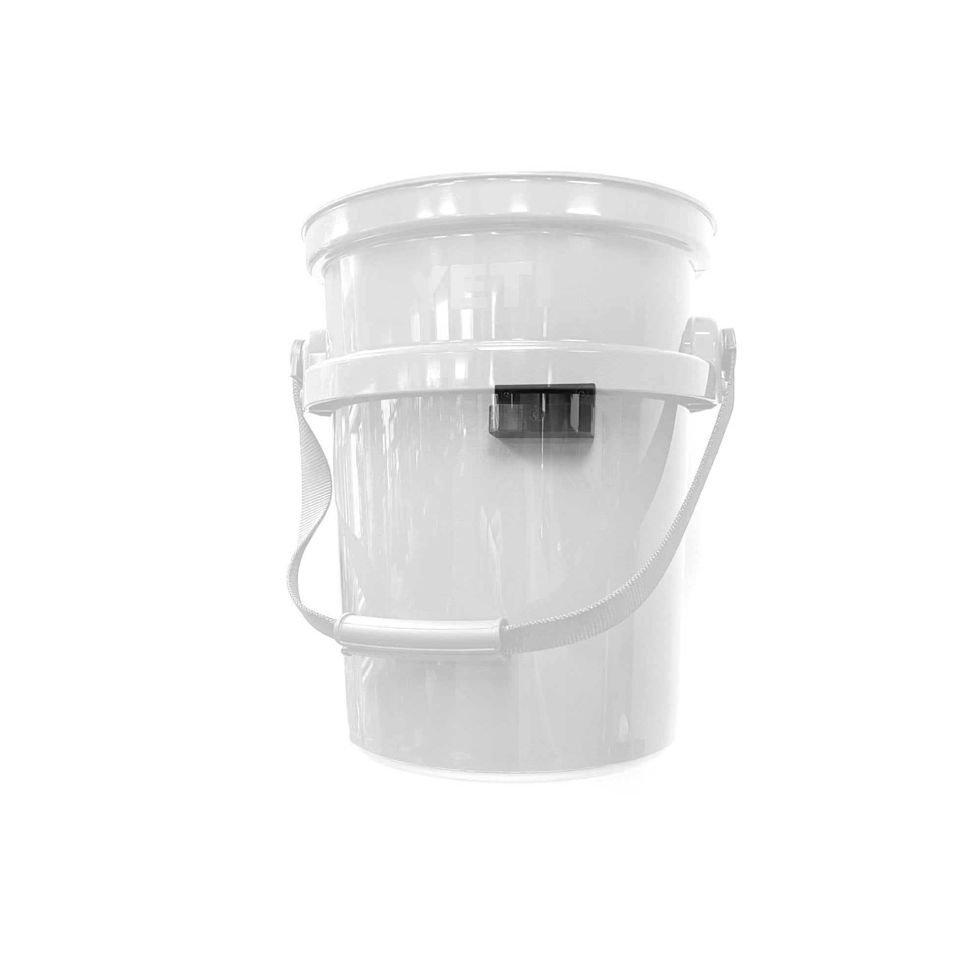 YETI bucket shown mounted on the Spartan Mounts garage wall mount for organized, off-the-floor storage